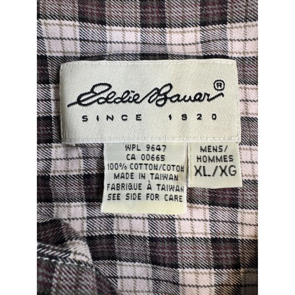 Eddie Bauer Mens XL Plaid Button Down Shirt Brown Tan Long Sleeve‎ 100% Cotton